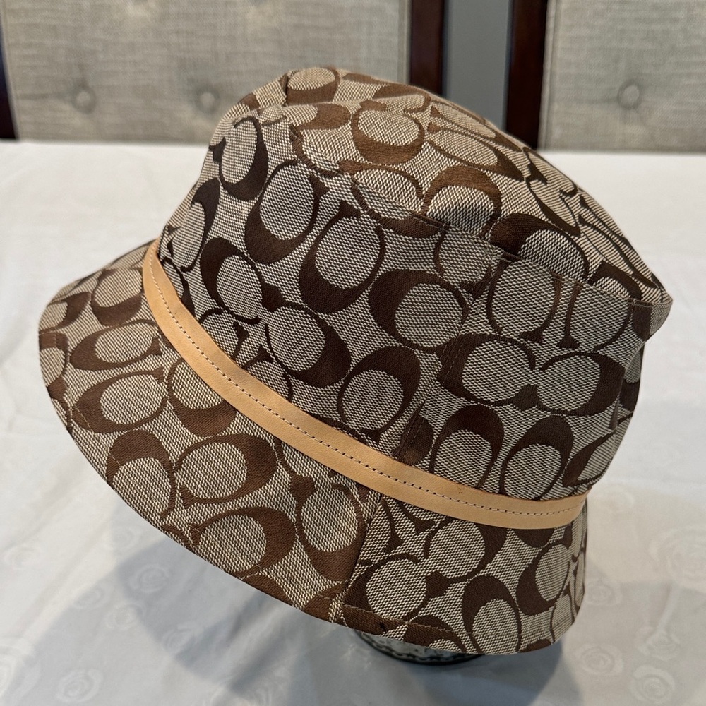 Authentic Coach Tan and Brown Signature Bucket Hat